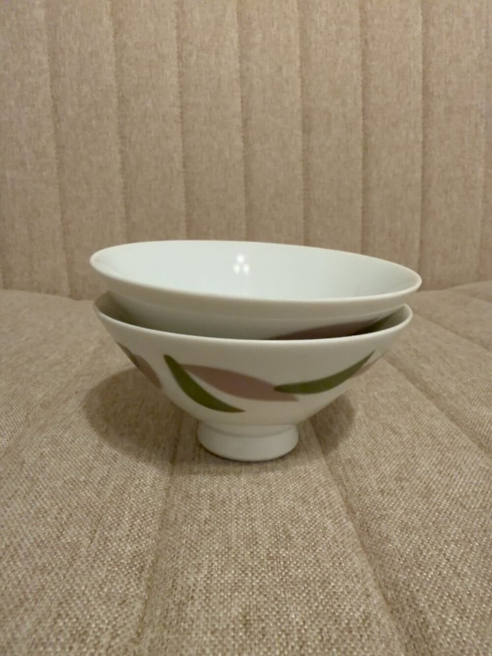Vintage Noritake Japan Footed Rice Bowls Green Taupe Set of 2, 4.5"